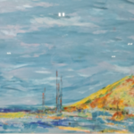 Acryl schilderij op papier, Maya Wildevuur, Landschap, 1995